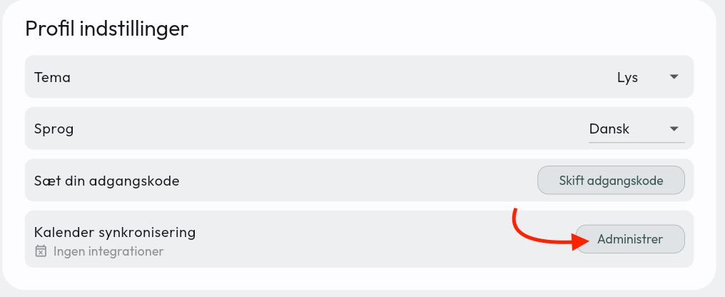 The Calendar synchronization section at the top of profile settings