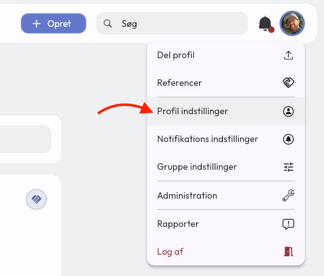 Profile menu opened from the profile picture in the top right corner