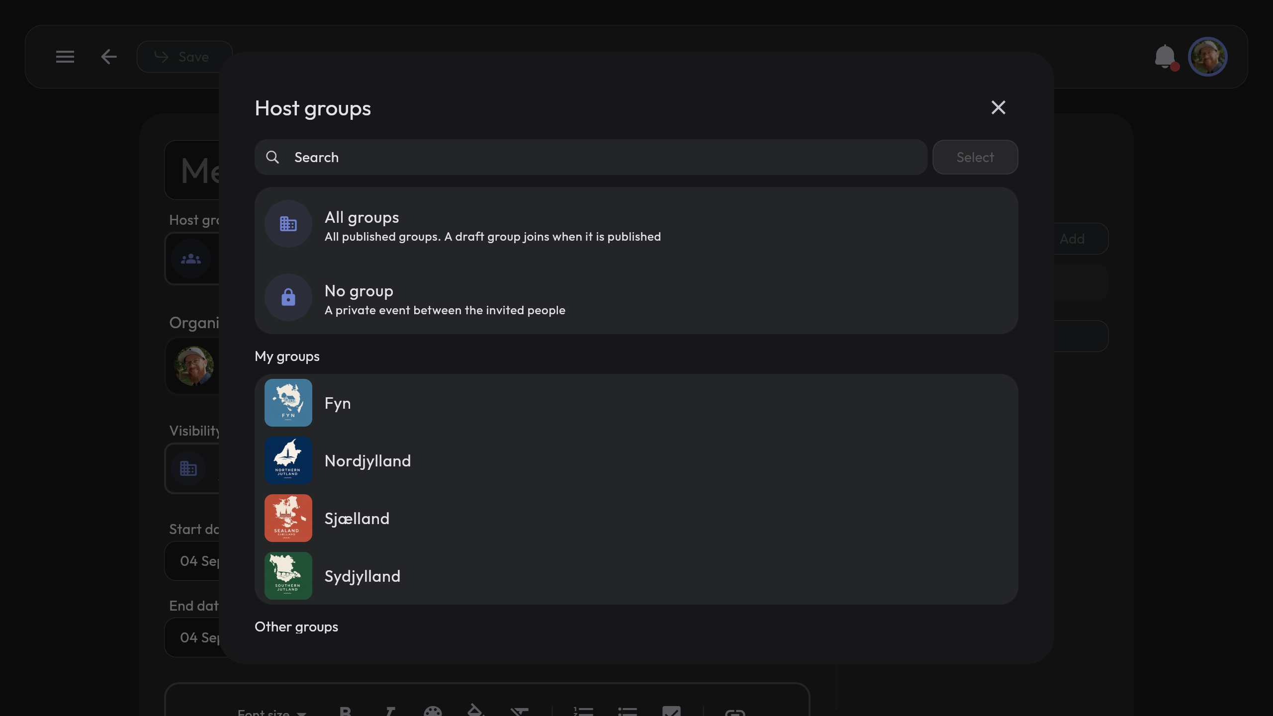 Selecting All groups under Host groups