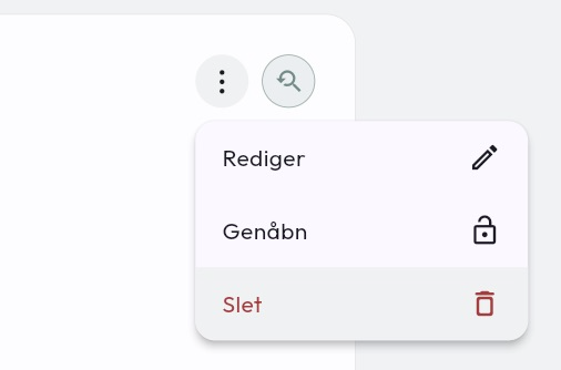 Menuen med Rediger, Genåbn og Slet på en reference