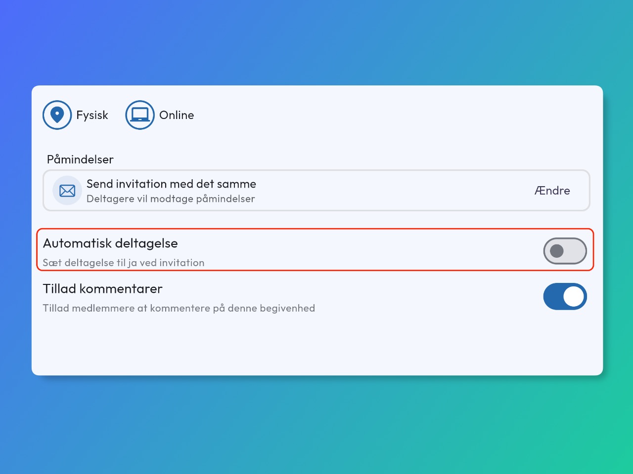 automatisk deltagelse på møder