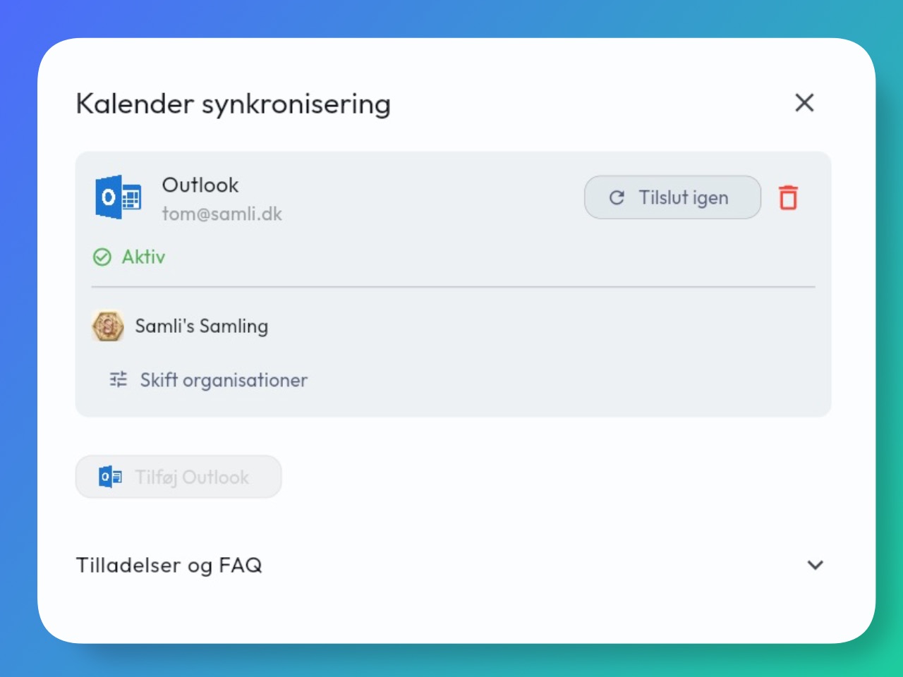 Kalender synkronisering til Outlook