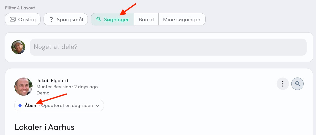 Søgninger i feed