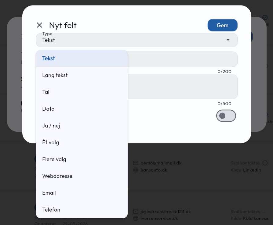 Personalise the CRM with custom fields